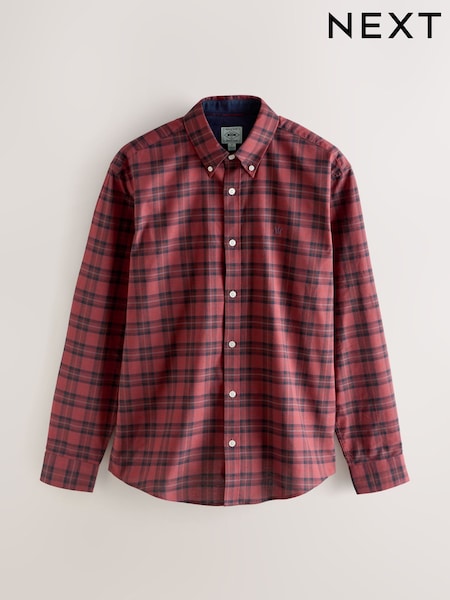 Burgundy Red Long Sleeve Check Oxford Shirt (F99188) | £30