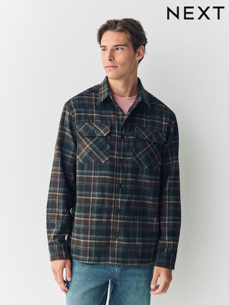 Brown Twin Pocket Long Sleeve Check Overshirt (F99199) | £42