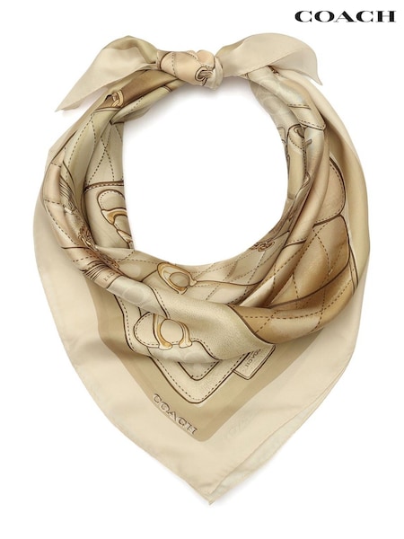 COACH Cream Stacked Tabby Printed Silk Square Scarf (F99218) | £95