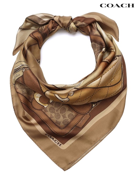 COACH Brown Stacked Tabby Printed Silk Square Scarf (F99224) | £95