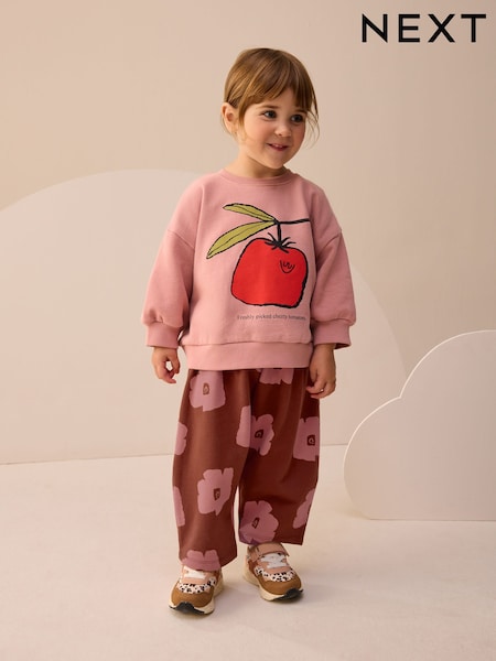 Pink/Brown Tomato Sweatshirt and Barrel Leg Joggers Set (3mths-7yrs) (F99254) | £15 - £19