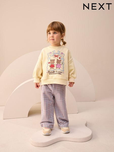 Yellow Gingham Bears Sweatshirt & Wide Leg Trousers Set (3mths-7yrs) (F99257) | £15 - £19