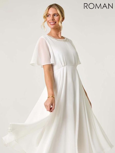 Roman White Petite Trim Neck Short Sleeve Dress (F99305) | £70