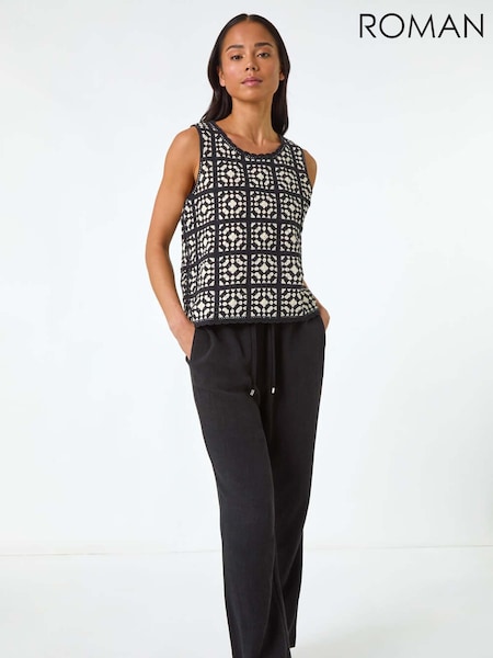 Roman Black Petite Crochet Patchwork Top (F99315) | £32