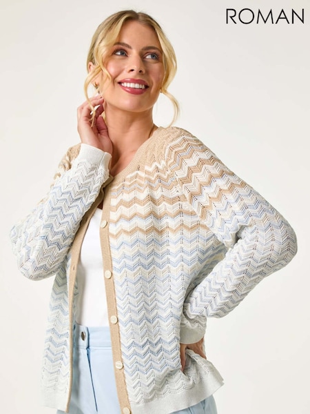 Roman Blue Petite Chevron Stripe Knit Cardigan (F99331) | £42