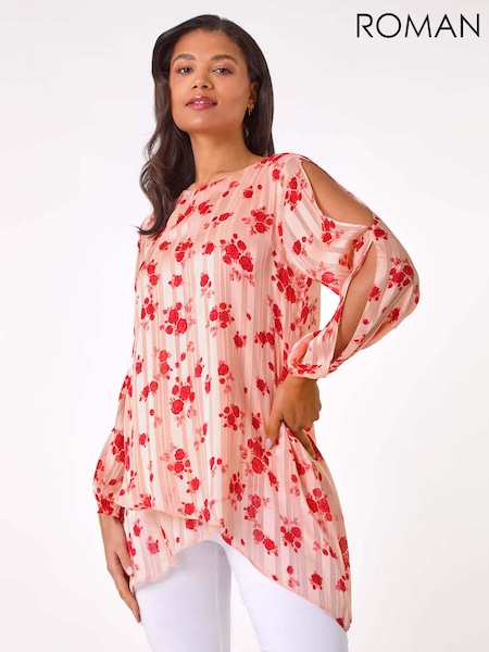 Roman Pink Rose Print Metallic Tunic Top (F99355) | £45