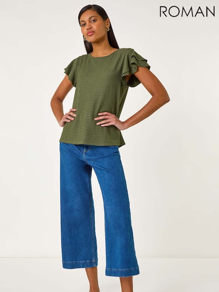 Roman Green Textured Frill Sleeve T-Shirt (F99381) | £32