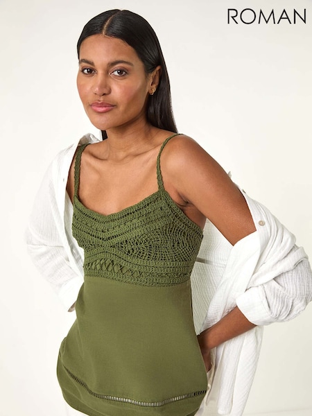 Roman Green Crochet 100% Cotton Cami Top (F99396) | £32
