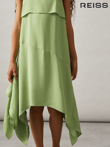 Reiss Green Alba Handkerchief-Hem Sleeveless Dress (F99416) | £81