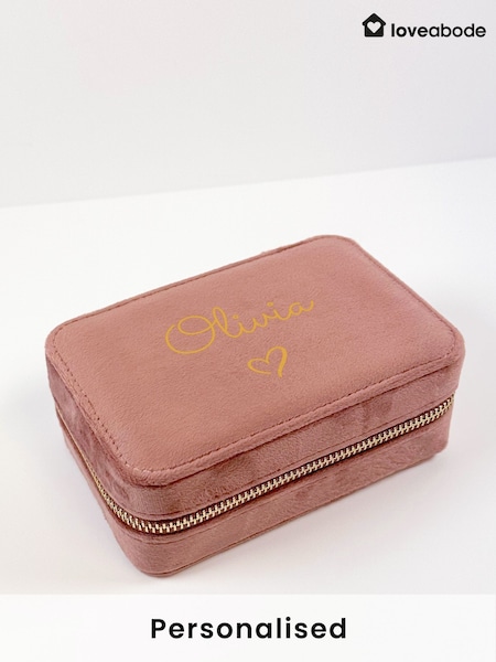 Loveabode Pink Personalised Velvet Travel Jewellery Box (F99420) | £27