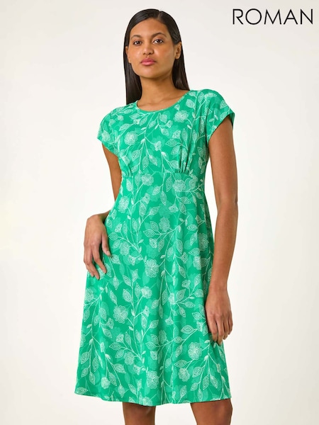 Roman Green Floral Puff Print Midi Dress (F99539) | £45
