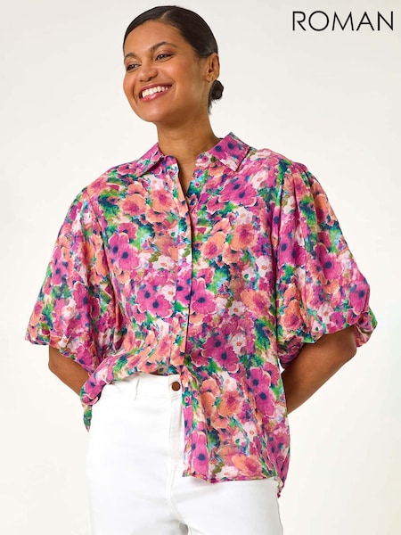 Roman Pink Floral Print Button Through Shirt (F99564) | £40