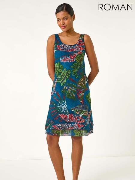 Roman Blue Tropical Double Layer 100% Cotton Dress (F99568) | £48