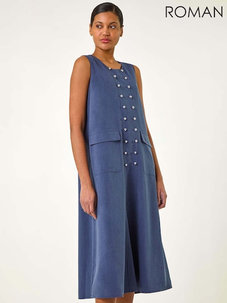 Roman Blue Button Detail Midi Dress (F99572) | £48