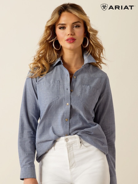 Ariat Blue Billie Jeans Western Dobby 100% Cotton Shirt (F99611) | £50