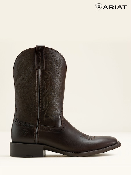 Ariat Sport Wide Square Toe Leather Cowboy Brown Boots (F99649) | £170