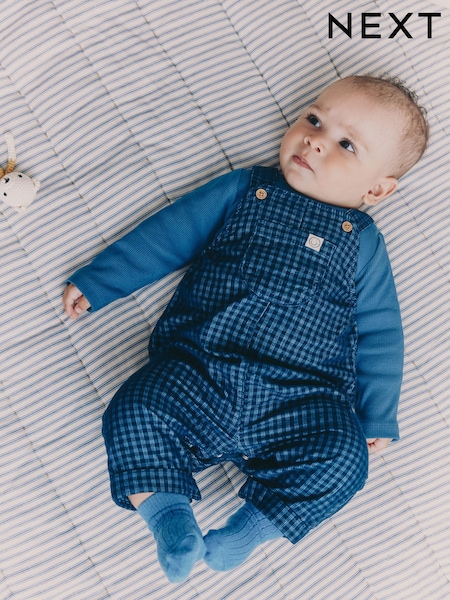 Blue Check Baby Cord Dungaree and Bodysuit Set (0mths-2yrs) (F99701) | £21 - £23
