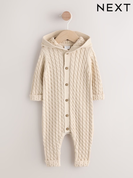Cream Baby Knit Hooded Romper (0mths-3yrs) (F99753) | £17 - £19