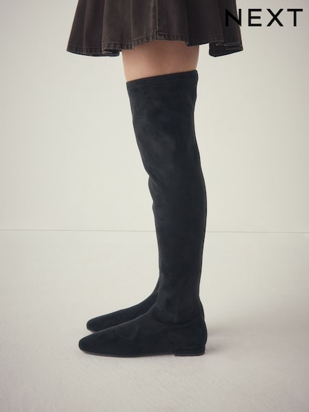 Black Forever Comfort® Flat Sock Over The Knee Boots (F99777) | £68