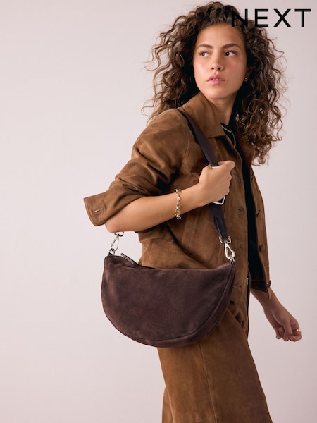 Chocolate Brown Suede Leather Sling Bag (F99808) | £39