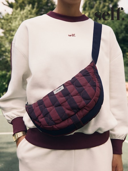 self. Navy/Burgundy Stripe Quilted Sling Bag (F99809) | £22
