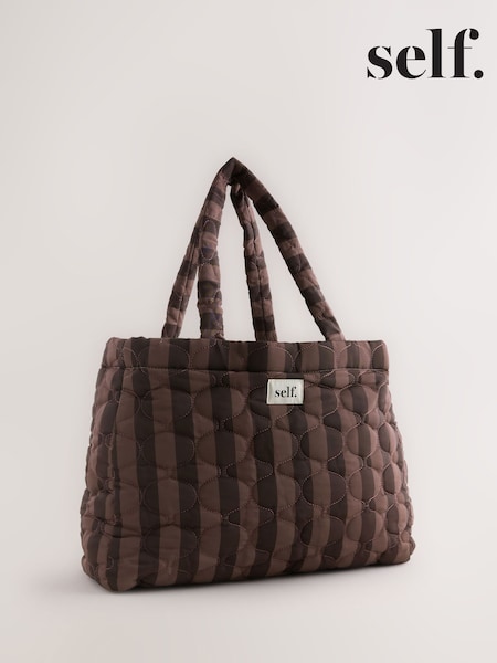 Mauve Stripe Quilted Nylon Shoulder Bag (F99828) | £28