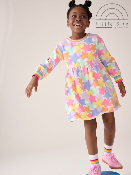 Little Bird by Jools Oliver Pastel Rainbow Star Skater Confetti Star Sweat Dress (F99844) | £22 - £28