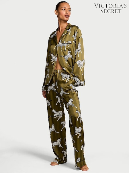 Victoria's Secret Green Chameleon Zebra Satin Long Pyjama Set (F99907) | £69