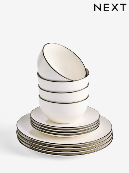 12 Piece Black and White Rim Dinner Set (F99939) | £36