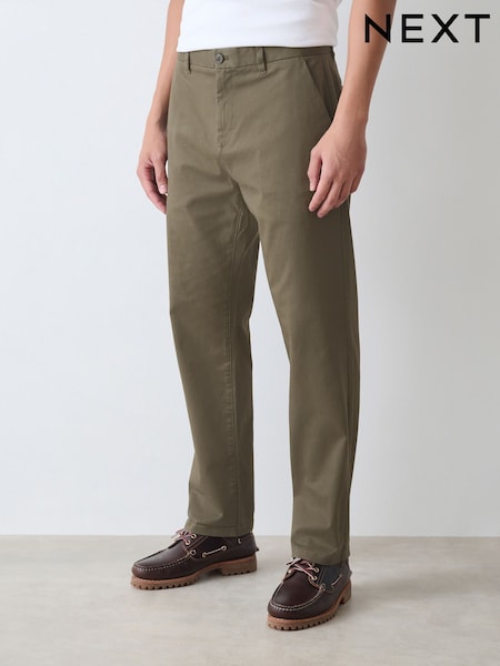 Olive Green Straight Fit Stretch Chinos Trousers (F99947) | £24