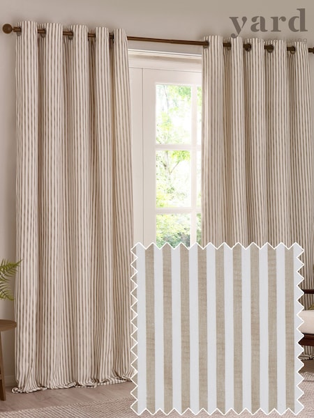 Yard Natural Hebden Striped Cotton Lined Eyelet Curtains Pair (F99960) | £36 - £88
