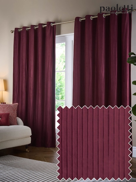 Paoletti Merlot Corinthian Velvet Room Darkening Lined Eyelet Curtain Pair (F99962) | £52 - £115