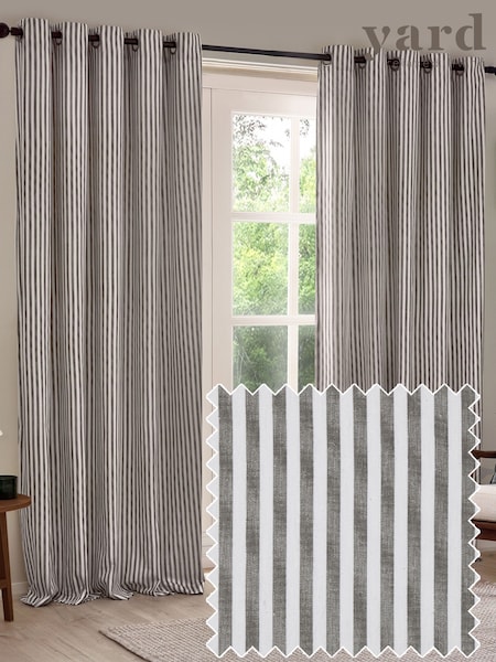 Yard Grey Hebden Striped Cotton Lined Eyelet Curtains Pair (F99965) | £36 - £88
