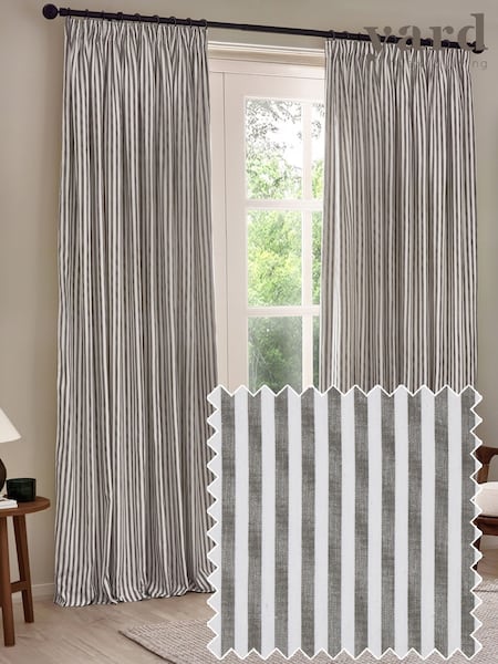 Yard Grey Hebden Striped Cotton Lined Eyelet Curtains Pair (F99967) | £39 - £96