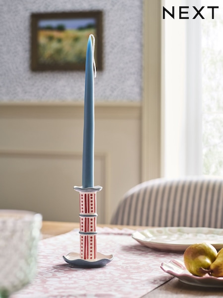 Red/Blue Stripe Ceramic Taper Candle Holder (G00043) | £10