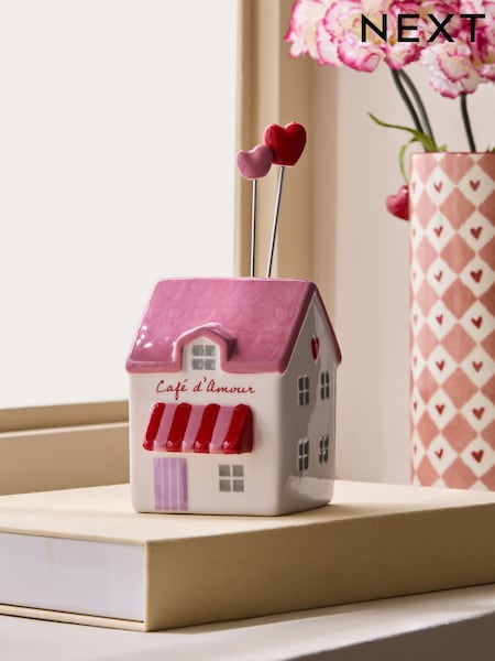 Pink/White Ceramic Mini House Ornament (G00048) | £12