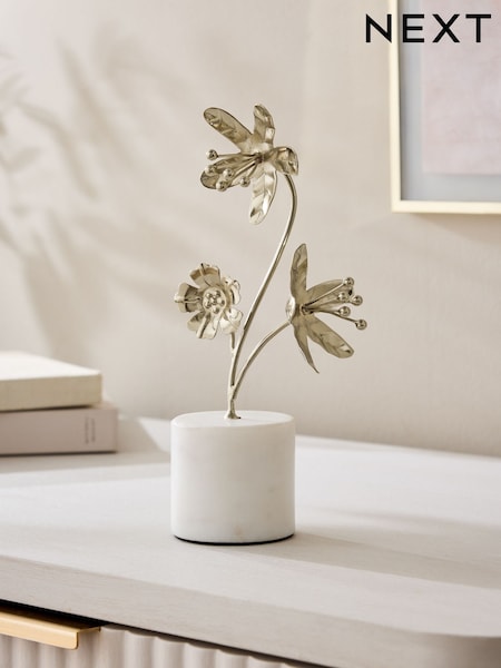 Gold Metal Flower Ornament On Marble Base (G00050) | £16