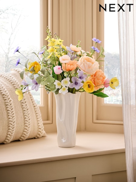 Multicolour Artificial Spring Floral Arrangement in Ceramic Vase (G00060) | £45