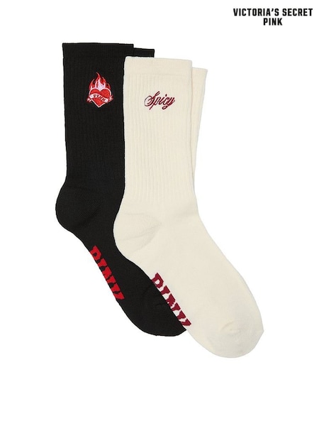 Victoria's Secret PINK Pure Black/White Shell 2 Pack Crew Socks (G00091) | £15