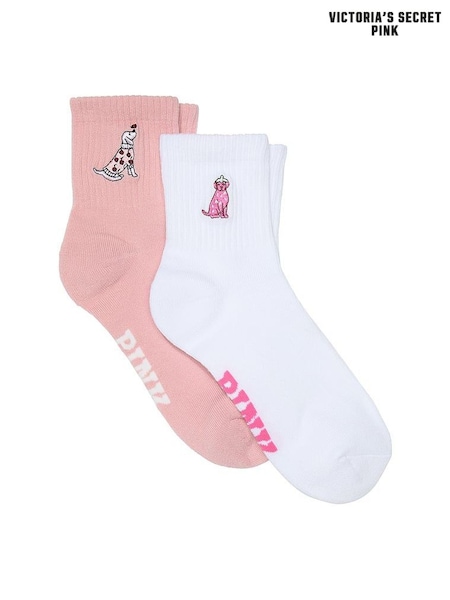 Victoria's Secret PINK Dusk Pink/Optic White 2 Pack Quarter Socks (G00093) | £15