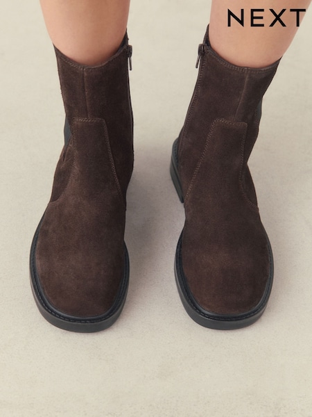 Chocolate Brown Suede Standard/Wide Fit Forever Comfort® Leather Round Toe Chunky Chelsea Boots (G00099) | £65