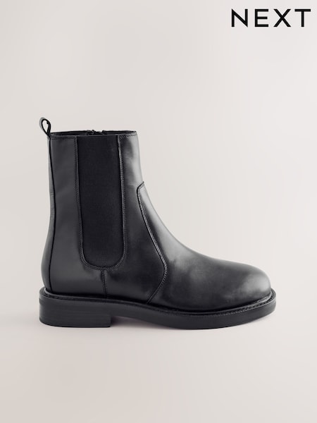 Black Standard/Wide Fit Forever Comfort® Leather Round Toe Chunky Chelsea Boots (G00124) | £65