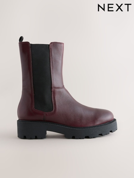 Burgundy Red Leather Forever Comfort® Chunky Chelsea Boots (G00128) | £68