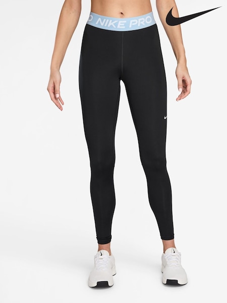 Nike Black Celestine Blue Pro Mid Rise Mesh Panelled Leggings (G00179) | £40
