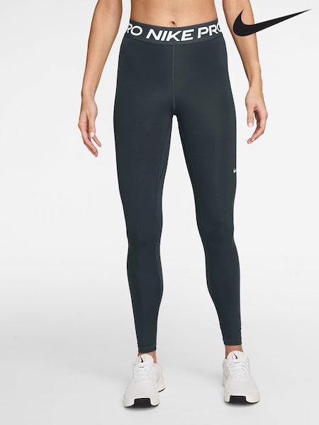 Nike Dark Seaweed Green Pro Mid Rise Mesh Panelled Leggings (G00181) | £40