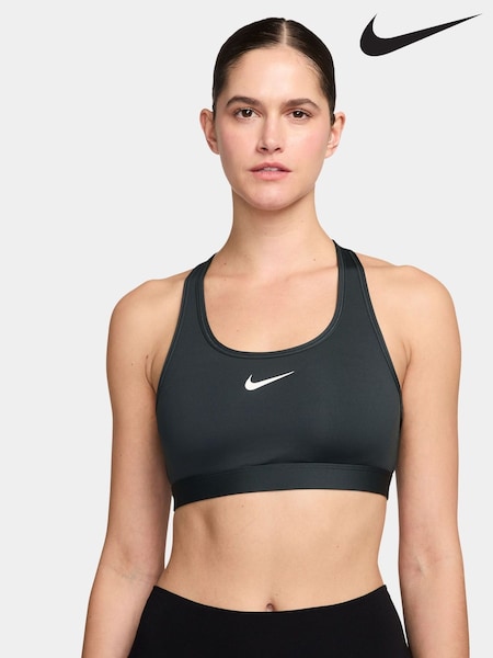 Nike Dark Seaweed Green Swoosh Medium Support Padded Sports Bra (G00191) | £40