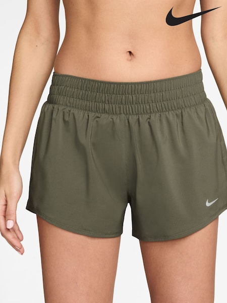 Nike Olive Green One Dri-FIT Mid Rise 3 Inch Brief Lined Shorts (G00215) | £38