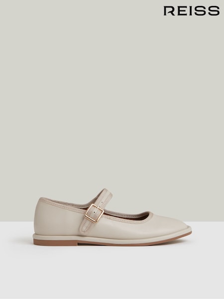Reiss Cream Nicole Leather Mary Jane Ballet Pumps (G00298) | £52