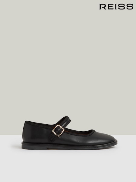 Reiss Black Nicole Leather Mary Jane Ballet Pumps (G00302) | £52