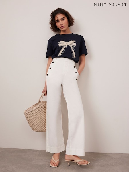 Mint Velvet White Button Detail Cropped Trousers (G00447) | £89